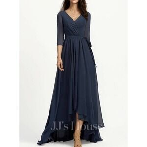 JJ's House Chiffon High Low Bridesmaid Dress Size 10 Navy Blue 251600 NEW